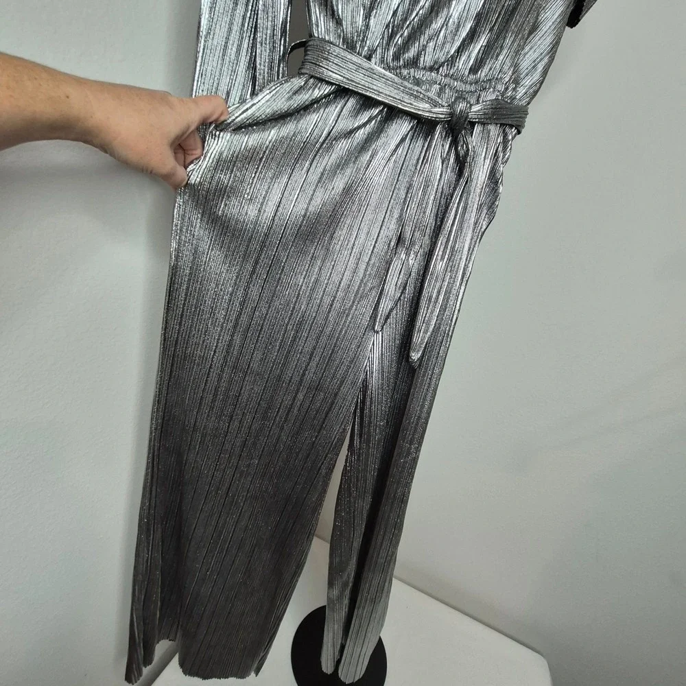 Justice Girls Silver Metallic Plisse Jumpsuit One Shoulder Party Outfit XL 16/18